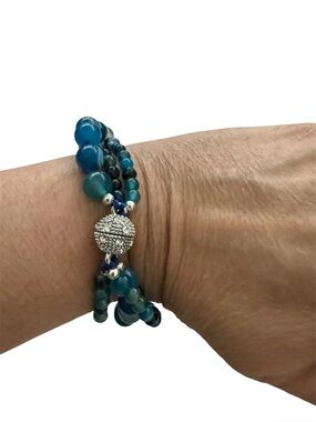 Blue Agate Beaded Magnetic Bracelet